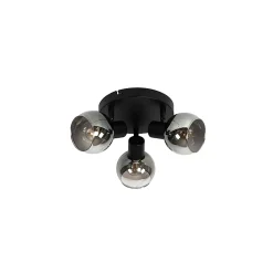 Plafonnier spot noir avec verre fumé 3 lumières - Vidro