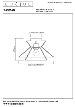 Plafonnier TASMAN en papier avec 1xE27 - Naturel - Lucide