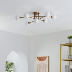 Plafonnier tendance métal et verre blanc - Estrela