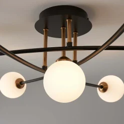 Plafonnier tendance métal noir et verre blanc - Estrela