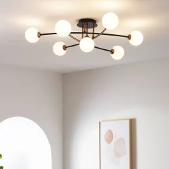 Plafonnier tendance métal noir et verre blanc - Estrela