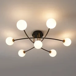 Plafonnier tendance métal noir et verre blanc - Estrela