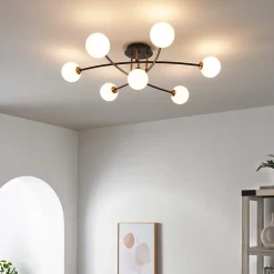 Plafonnier tendance métal noir et verre blanc - Estrela