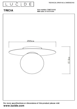 Plafonnier TRICIA en métal avec 1xE27 - Or Mat / Laiton - Lucide