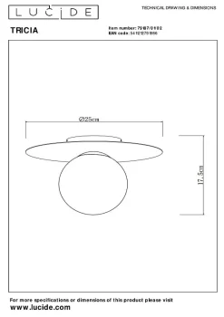 Plafonnier TRICIA en métal avec 1xE27 - Or Mat / Laiton - Lucide