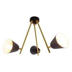Plafonnier 'TRITON' à 3 lampes en métal noir avec douille E27, éclairage pour le salon, la table à manger ou le bureau