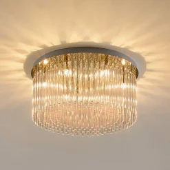 Plafonnier ultra chic doré en verre multi pampille transparentes - Sandrilla