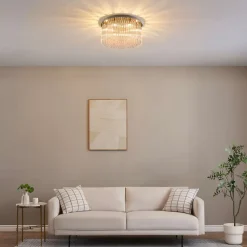 Plafonnier ultra chic doré en verre multi pampille transparentes - Sandrilla