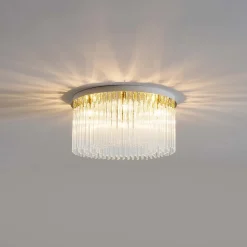 Plafonnier ultra chic doré en verre multi pampille transparentes - Sandrilla