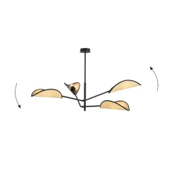 Plafonnier VENE 4 BLACK/RATTAN, Emibig Lighting, Fabriqué en EU