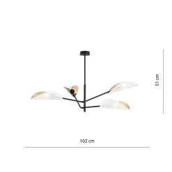 Plafonnier VENE 4 WHITE/GOLD, Emibig Lighting, Fabriqué en EU