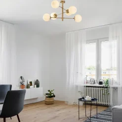 Plafonnier vintage doré - 6 lampes - ÉLÉONORE