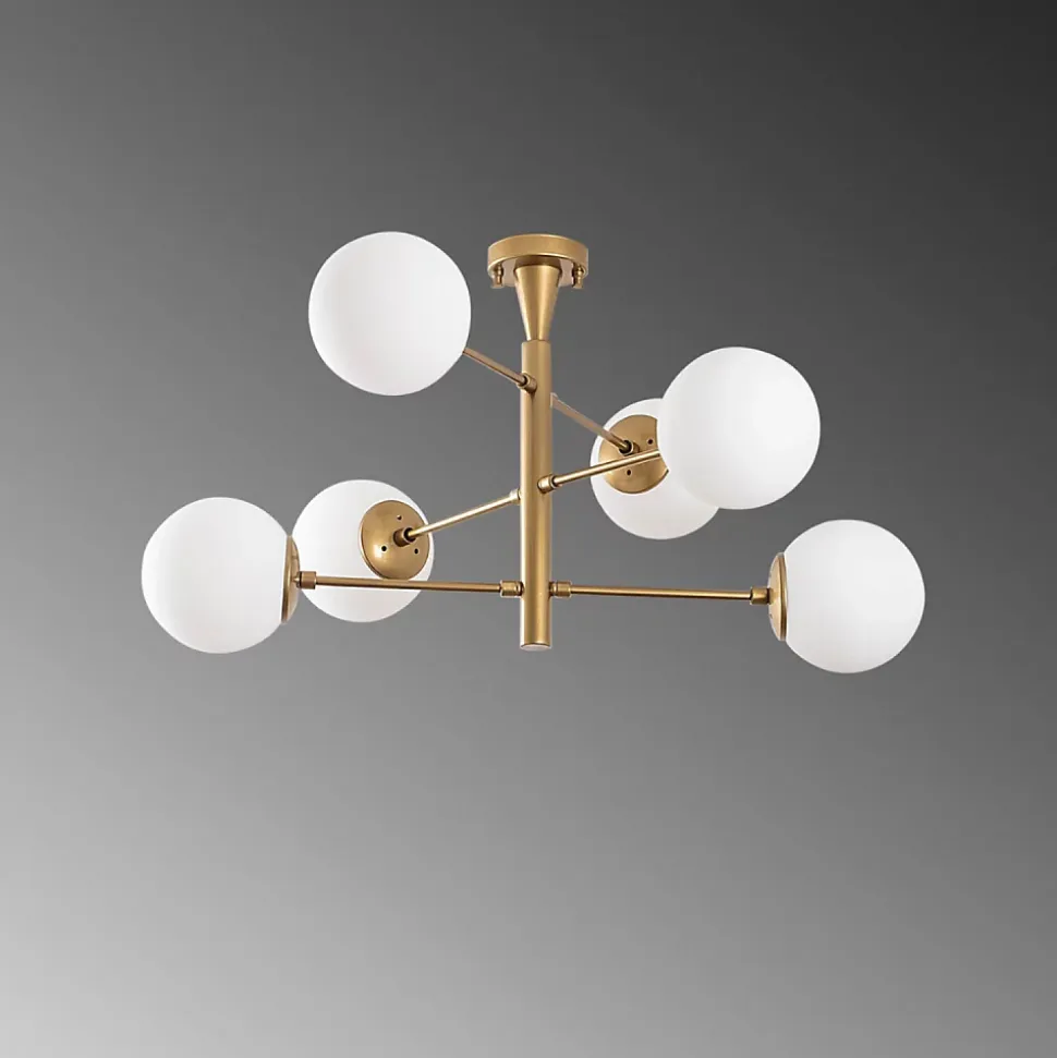 Plafonnier vintage doré - 6 lampes - ÉLÉONORE