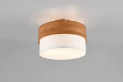 Plafonnier 2xE14, max. 40W, Tissu blanc, Bois naturel - Trio - Seasons