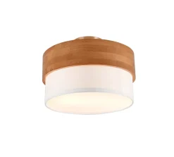 Plafonnier 2xE14, max. 40W, Tissu blanc, Bois naturel - Trio - Seasons