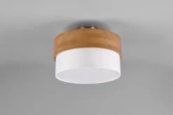 Plafonnier 2xE14, max. 40W, Tissu blanc, Bois naturel - Trio - Seasons