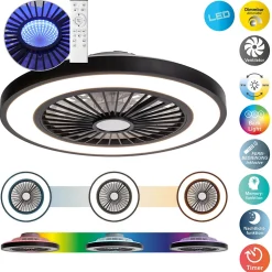 Plafonniers + ventilateur LED 'Arioso' D: 54 cm, en métal et plastique, avec de nombreuses fonctions