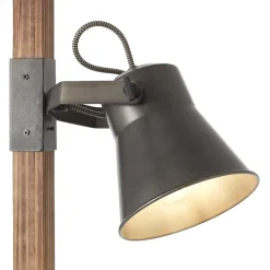 PLOW Lampadaire 2L acier noir/bois 2xE27 10W - métal/bois - ampoule non incluse
