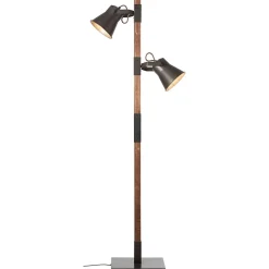 PLOW Lampadaire 2L acier noir/bois 2xE27 10W - métal/bois - ampoule non incluse