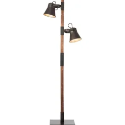 PLOW Lampadaire 2L acier noir/bois 2xE27 10W - métal/bois - ampoule non incluse