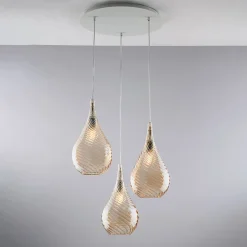 Pluvia Suspension en fer avec verre pyrex ambré 3 lumières 141 d.50 BL264-S3-AM