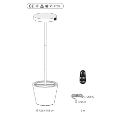 Poldina Reverso Solar L Noir - Lampadaire LED solaire et rechargeable 11,7W - Lampadaire extérieur et intérieur H.156cm