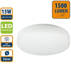 POLESTAR : Plafonnier LED rond IP65, 1500 lumens, diamètre 22cm. Blanc