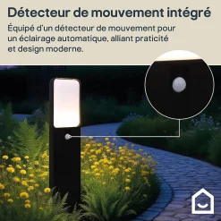 Potelet LED extérieur noir 10,5 W 1700 lm blanc neutre IP54 détecteur de mouvement, GoodHome Wendland