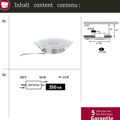 Premium Spot encastré LED Whirl Kit de base rond 150mm 3x6W 3x450lm 230V gradable 3000K Alu tourné Satiné