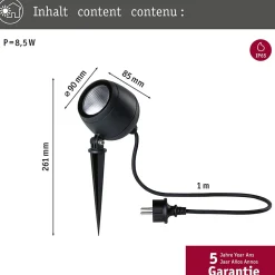 Projecteur de jardin LED Kikolo IP65 90mm 3000K 8W 520lm 230V 20 Anthracite Aluminium Matière plastique