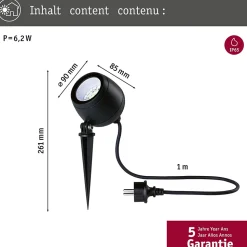 Projecteur de jardin LED Smart Home Zigbee 3.0 Kikolo IP65 90mm RGBW+ 6,2W 440lm 230V Anthracite Matière plastique Aluminium