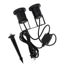Projecteur de jardin noir avec câble et prise 2 lumières IP65 - Basic