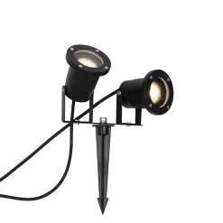 Projecteur de jardin noir avec câble et prise 2 lumières IP65 - Basic