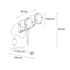 Projecteur de jardin noir avec câble et prise 2 lumières IP65 - Basic