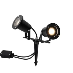 Projecteur de jardin noir avec câble et prise 2 lumières IP65 - Basic