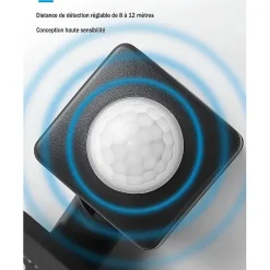 Projecteur LED avec détecteur de mouvement 100W Noir Etanche IP65 Forte luminosité avec Osram Puce 11000 Lumens Blanc chaud 3000K
