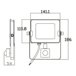 Projecteur LED avec détecteur de mouvement 30W Noir Etanche IP65 Forte luminosité 3300 Lumens Blanc chaud 3000K
