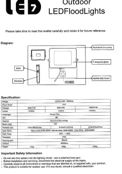 Projecteur LED avec détecteur de mouvement 50W Noir Etanche IP65 Forte luminosité avec Osram Puce 5500 Lumens Blanc froid 6000K
