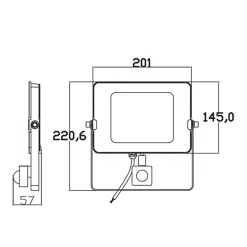 Projecteur LED avec détecteur de mouvement 50W Noir Etanche IP65 extérieur Forte luminosité 5500 Lumens Blanc chaud 3000K