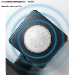Projecteur LED avec détecteur de mouvement 50W Noir Etanche IP65 extérieur Forte luminosité 5500 Lumens Blanc chaud 3000K