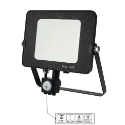 Projecteur LED avec détecteur de mouvement 50W Noir Etanche IP65 extérieur Forte luminosité 5500 Lumens Blanc chaud 3000K