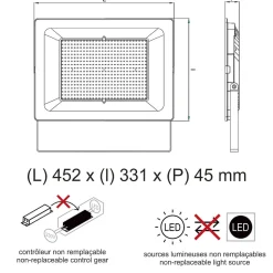 Projecteur LED pro haute puissance 300W 40500lm 135lm/W 4000K IP65 - câble 1M - garantie 5 ans