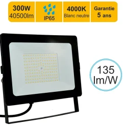 Projecteur LED pro haute puissance 300W 40500lm 135lm/W 4000K IP65 - câble 1M - garantie 5 ans