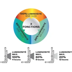 Projecteur LED rechargeable 30W 1200Lm 6000K Extérieur/Intérieur 3 modes Autonomie 4-12h ASLO