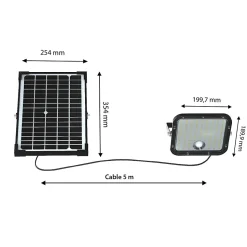 Projecteur LED solaire de 4800 lumens, avec détecteur de présence. Panneau solaire déporté