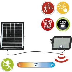 Projecteur LED solaire de 4800 lumens, avec détecteur de présence. Panneau solaire déporté