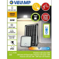 Projecteur LED solaire de 4800 lumens, avec détecteur de présence. Panneau solaire déporté