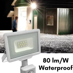 Projecteur LED 10W IP65 Blanc avec Détecteur de Mouvement - Blanc Chaud 2300K - 3500K - SILAMP