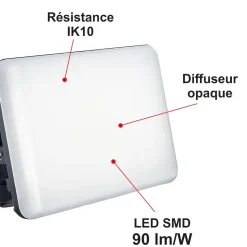 Projecteur LED 10W/IP65/1000lm/3000K connexion direct - sans câble - garantie 5 ans
