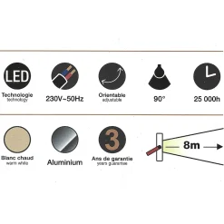 Projecteur mural gris LED IP65, 10000 lumens, conso 100W (éq 550W), Blanc chaud
